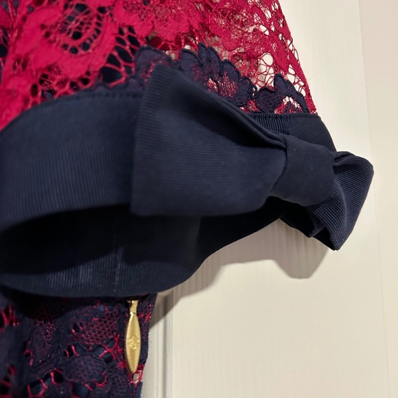 Draper James Navy/Fuchsia Short Sleeve Midi Dress Lace Overlay Size 10 Preppy! - Picture 5 of 8